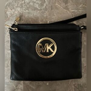 Michael Kors Black Pebbled Leather Bag with Gold Logo